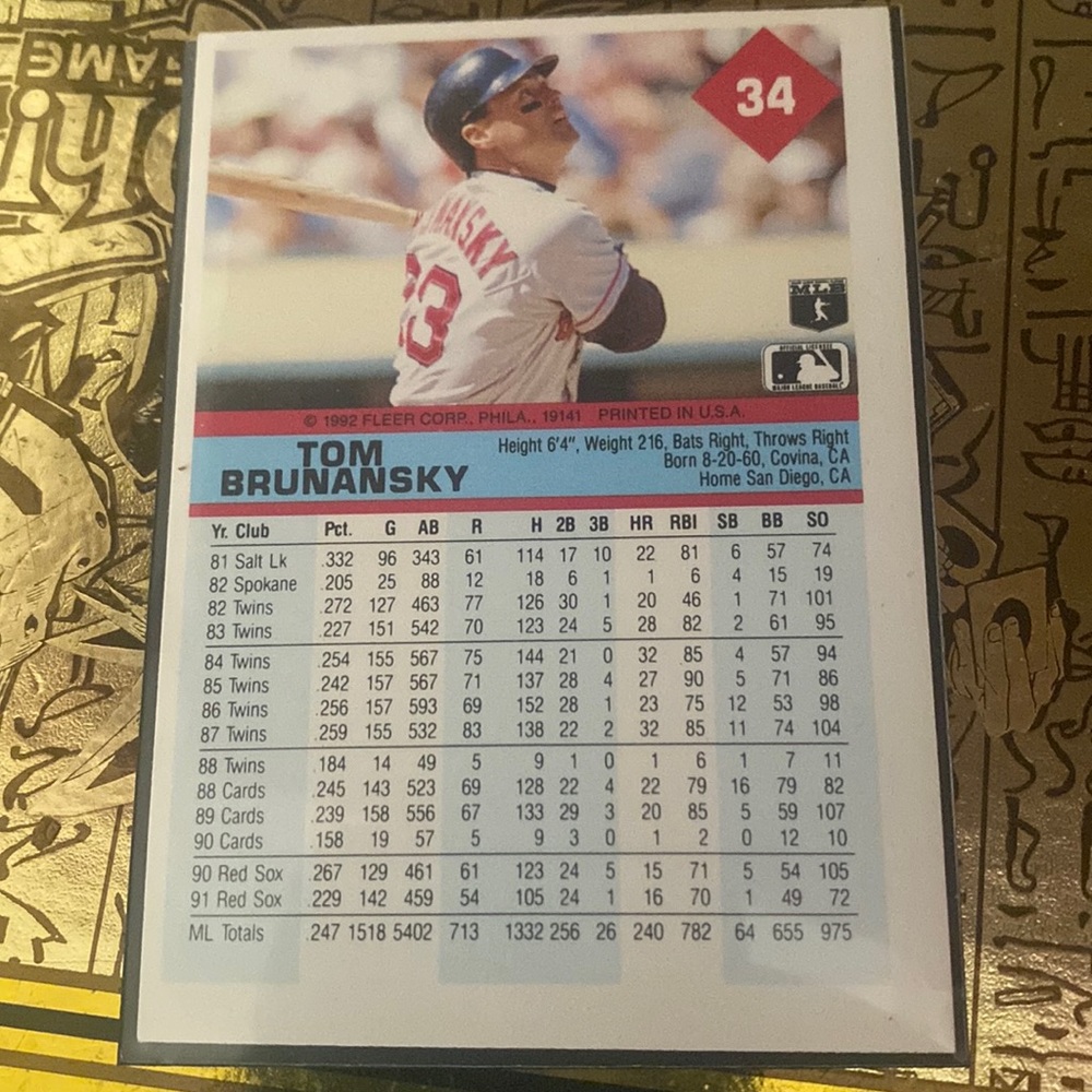 Tom Brunansky Red Sox baseball card 1992